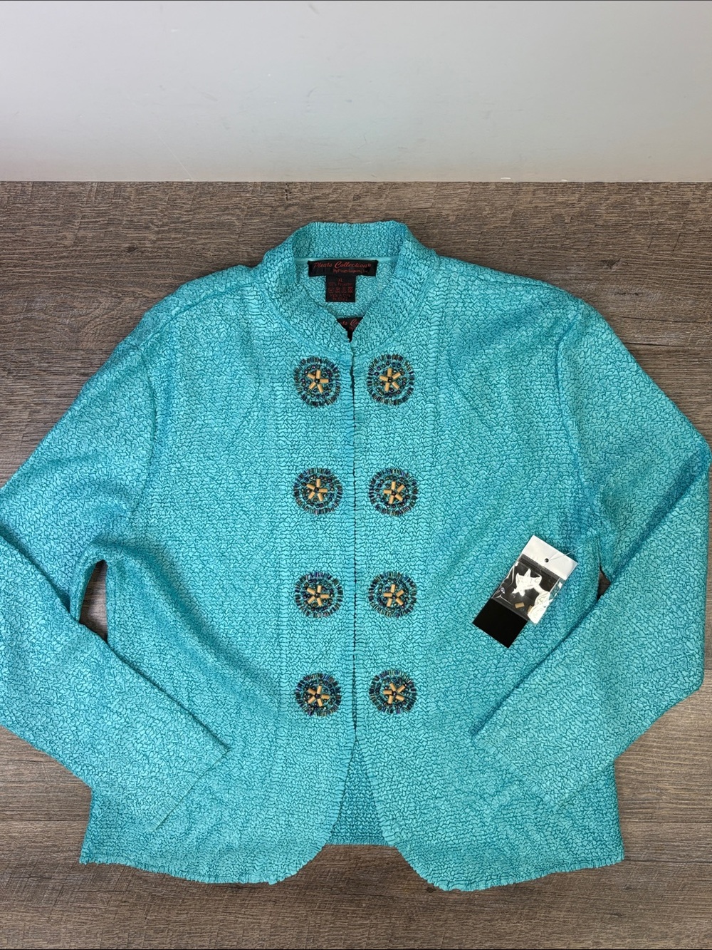 Pleats Collection 2-Piece Aqua Crinkle Jacket & Tank Set NWT XL Beaded